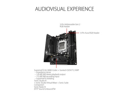 ASUS ROG STRIX B650E-I GAMING WIFI 6E Socket AM5 (LGA 1718) Ryzen 7000 Mini-ITX Gaming Motherboard (PCIe 5.0, DDR5, 10 + 2 Power Stages, two M.2 slots, USB 3.2 Gen 2x2 Type-C rear I/O port, Onboard WiFi 6E, and Aura Sync RGB Lighting)