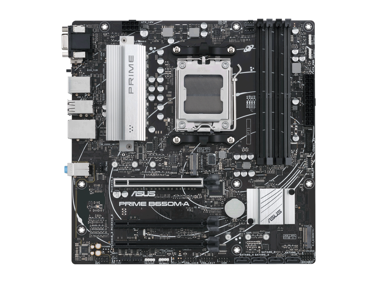 ASUS PRIME B650M-A-CSM Micro-ATX commercial motherboard, DDR5, PCIe 5.0 M.2 support, Realtek 2.5Gb Ethernet, DisplayPort, VGA, HDMI®, SATA 6 Gbps, USB 3.2 Gen 2 ports, front USB 3.2 Gen 1 Type-C®, BIOS FlashBack™, Arua Sync