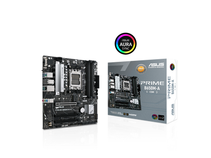 ASUS PRIME B650M-A-CSM Micro-ATX commercial motherboard, DDR5, PCIe 5.0 M.2 support, Realtek 2.5Gb Ethernet, DisplayPort, VGA, HDMI®, SATA 6 Gbps, USB 3.2 Gen 2 ports, front USB 3.2 Gen 1 Type-C®, BIOS FlashBack™, Arua Sync