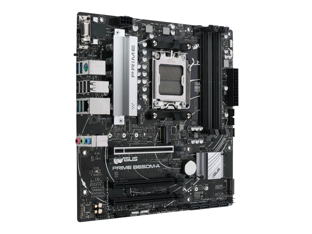 ASUS PRIME B650M-A-CSM Micro-ATX commercial motherboard, DDR5, PCIe 5.0 M.2 support, Realtek 2.5Gb Ethernet, DisplayPort, VGA, HDMI®, SATA 6 Gbps, USB 3.2 Gen 2 ports, front USB 3.2 Gen 1 Type-C®, BIOS FlashBack™, Arua Sync