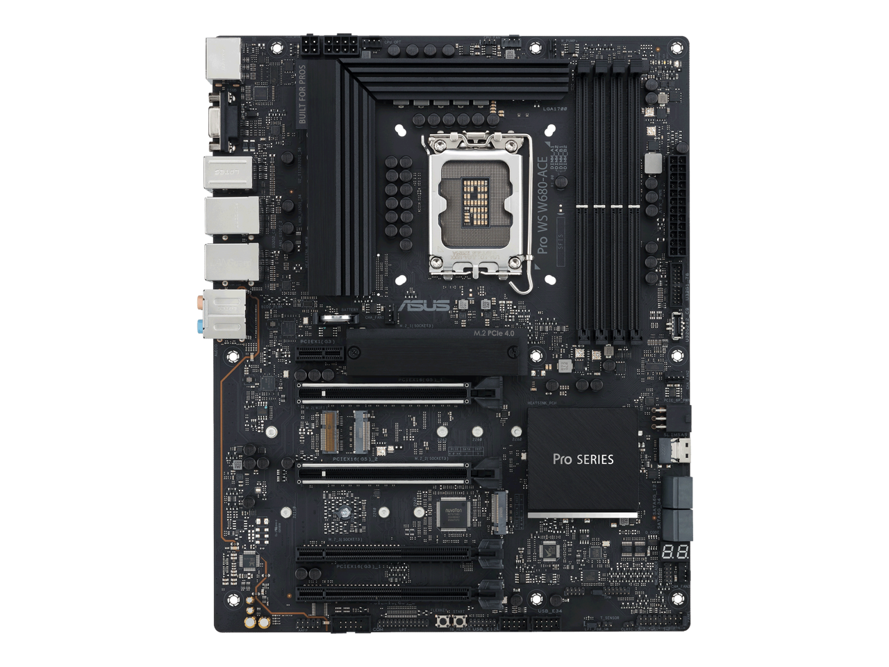 Pro WS W680-ACE Intel W680 LGA 1700 ATX workstation motherboard, dual PCIe 5.0x16 slot, DDR5, ECC memory and XMP support, dual Intel 2.5 Gb Lan, 3xPCIe 4.0 M.2 slots, USB 3.2 Gen 2x2 front panel connector, SlimSAS(SATA RAID0,1,5,10 Suppoort