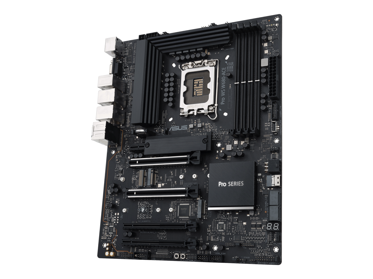 Pro WS W680-ACE Intel W680 LGA 1700 ATX workstation motherboard, dual PCIe 5.0x16 slot, DDR5, ECC memory and XMP support, dual Intel 2.5 Gb Lan, 3xPCIe 4.0 M.2 slots, USB 3.2 Gen 2x2 front panel connector, SlimSAS(SATA RAID0,1,5,10 Suppoort