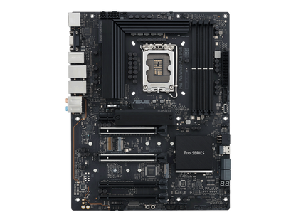 ASUS Pro WS W680-ACE IPMI Intel W680 LGA 1700 ATX workstation motherboard, dual PCIe 5.0x16 slot, DDR5, ECC memory and XMP support, dual Intel 2.5 Gb Lan, 3xPCIe 4.0 M.2 slots, USB 3.2 Gen 2x2 front panel connector, SlimSAS.