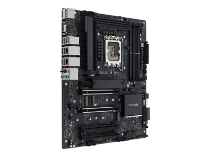 ASUS Pro WS W680-ACE IPMI Intel W680 LGA 1700 ATX workstation motherboard, dual PCIe 5.0x16 slot, DDR5, ECC memory and XMP support, dual Intel 2.5 Gb Lan, 3xPCIe 4.0 M.2 slots, USB 3.2 Gen 2x2 front panel connector, SlimSAS.