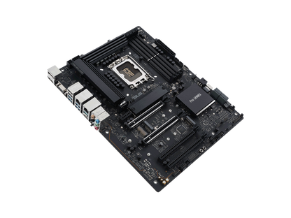 ASUS Pro WS W680-ACE IPMI Intel W680 LGA 1700 ATX workstation motherboard, dual PCIe 5.0x16 slot, DDR5, ECC memory and XMP support, dual Intel 2.5 Gb Lan, 3xPCIe 4.0 M.2 slots, USB 3.2 Gen 2x2 front panel connector, SlimSAS.