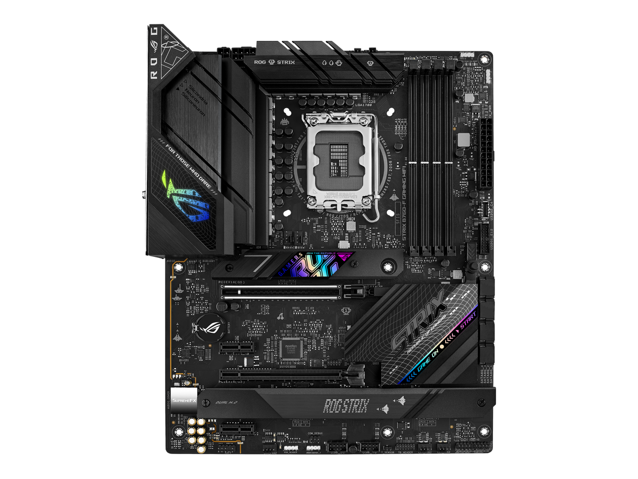 ASUS ROG Strix B760-F Gaming WiFi Intel B760(13th and 12th Gen) LGA 1700 ATX motherboard, 16 + 1 power stages, DDR5 up to 7800 MT/s, PCIe 5.0, three M.2 slots, WiFi 6E, USB 3.2 Gen 2x2 Type-C®, and Aura Sync RGB