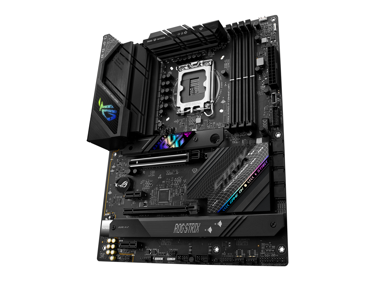 ASUS ROG Strix B760-F Gaming WiFi Intel B760(13th and 12th Gen) LGA 1700 ATX motherboard, 16 + 1 power stages, DDR5 up to 7800 MT/s, PCIe 5.0, three M.2 slots, WiFi 6E, USB 3.2 Gen 2x2 Type-C®, and Aura Sync RGB