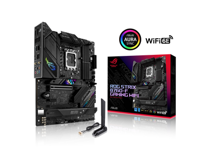 ASUS ROG Strix B760-F Gaming WiFi Intel B760(13th and 12th Gen) LGA 1700 ATX motherboard, 16 + 1 power stages, DDR5 up to 7800 MT/s, PCIe 5.0, three M.2 slots, WiFi 6E, USB 3.2 Gen 2x2 Type-C®, and Aura Sync RGB