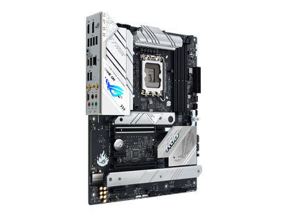 ASUS ROG Strix B760-A Gaming WiFi D4 Intel B760 (13th and 12th Gen) LGA 1700 white ATX motherboard, 12 + 1 power stages, DDR4, PCIe 5.0, three M.2 slots, WiFi 6E, USB 3.2 Gen 2x2 Type-C, and Aura Sync RGB