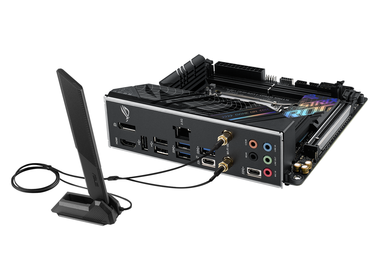 ASUS ROG Strix B760-I Gaming WiFi Intel B760(13th and 12th Gen) LGA 1700 mini-ITX motherboard, 8 + 1 power stages, DDR5 up to 7600 MT/s, PCIe 5.0, two M.2 slots, WiFi 6E, USB 3.2 Gen 2x2 Type-C, and Aura Sync RGB