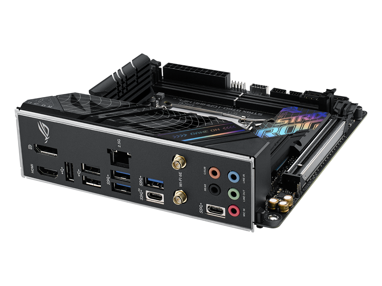 ASUS ROG Strix B760-I Gaming WiFi Intel B760(13th and 12th Gen) LGA 1700 mini-ITX motherboard, 8 + 1 power stages, DDR5 up to 7600 MT/s, PCIe 5.0, two M.2 slots, WiFi 6E, USB 3.2 Gen 2x2 Type-C, and Aura Sync RGB