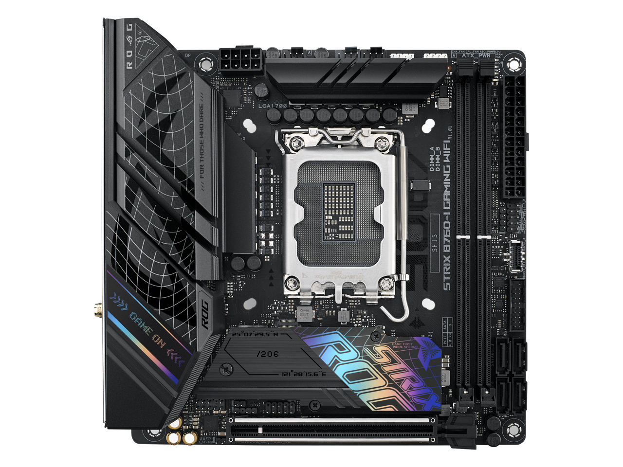 ASUS ROG Strix B760-I Gaming WiFi Intel B760(13th and 12th Gen) LGA 1700 mini-ITX motherboard, 8 + 1 power stages, DDR5 up to 7600 MT/s, PCIe 5.0, two M.2 slots, WiFi 6E, USB 3.2 Gen 2x2 Type-C, and Aura Sync RGB