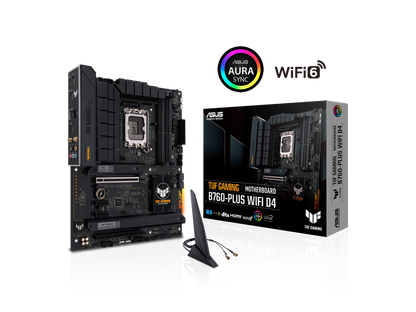 ASUS TUF GAMING B760-PLUS WIFI D4 Intel B760 (13th and 12th Gen) LGA 1700 ATX motherboard with PCIe 5.0, three PCIe 4.0 M.2 slots, DDR4, Realtek 2.5Gb Ethernet, DisplayPort, HDMI, SATA 6 Gbps, USB 3.2 Gen 2x2 Type-C