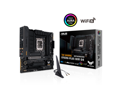 TUF GAMING B760M-PLUS WIFI D4 Intel B760 (13th and 12th Gen) LGA 1700 mATX motherboard, PCIe 5.0, two 4.0 M.2 slots, DDR4,WiFi 6, Realtek 2.5Gb Ethernet, DisplayPort, HDMI, SATA 6 Gbps, USB 3.2 Gen 2x2 Type-C, front USB 3.2 2 Gen 2x2 Type-C