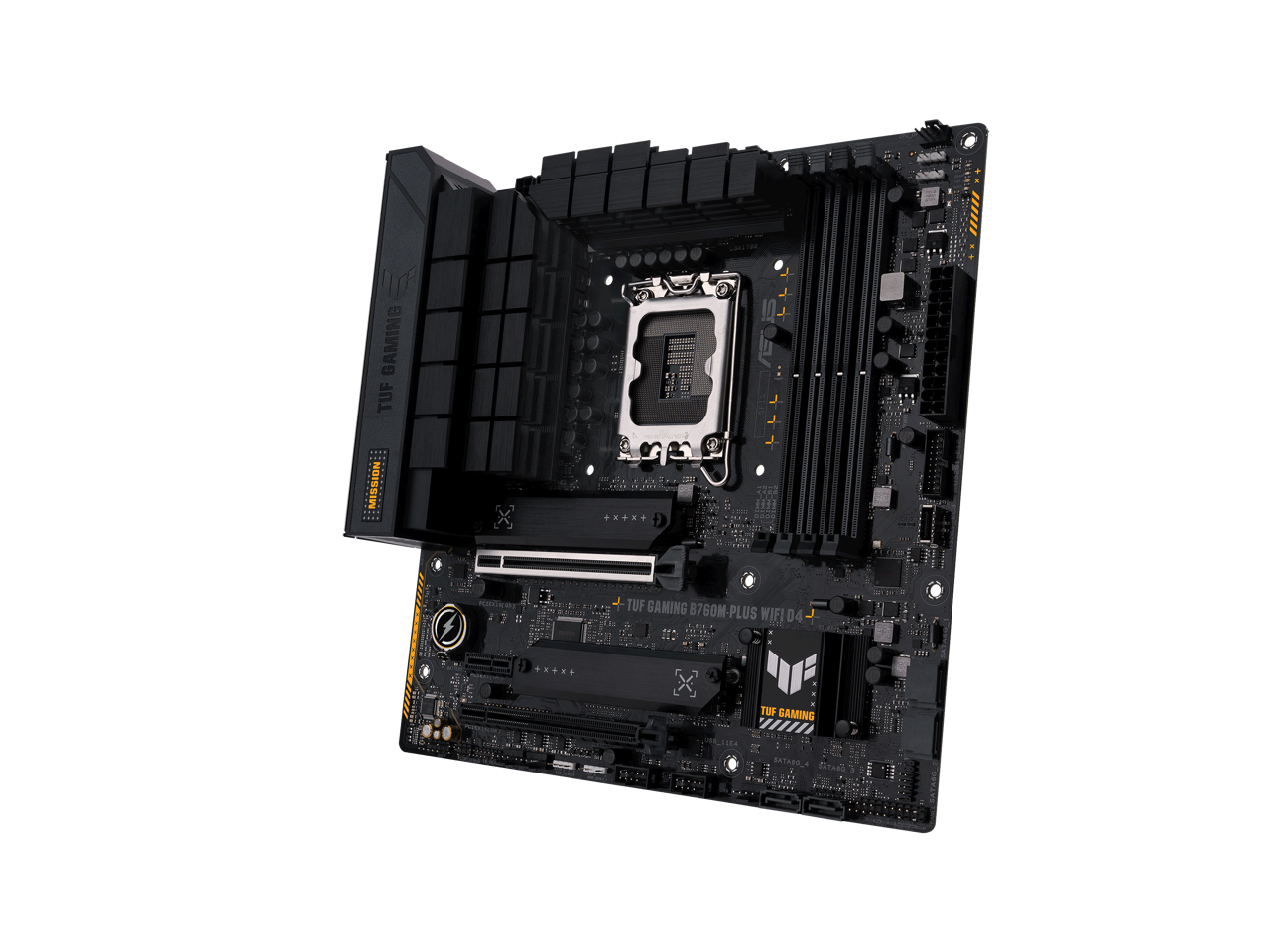 TUF GAMING B760M-PLUS WIFI D4 Intel B760 (13th and 12th Gen) LGA 1700 mATX motherboard, PCIe 5.0, two 4.0 M.2 slots, DDR4,WiFi 6, Realtek 2.5Gb Ethernet, DisplayPort, HDMI, SATA 6 Gbps, USB 3.2 Gen 2x2 Type-C, front USB 3.2 2 Gen 2x2 Type-C