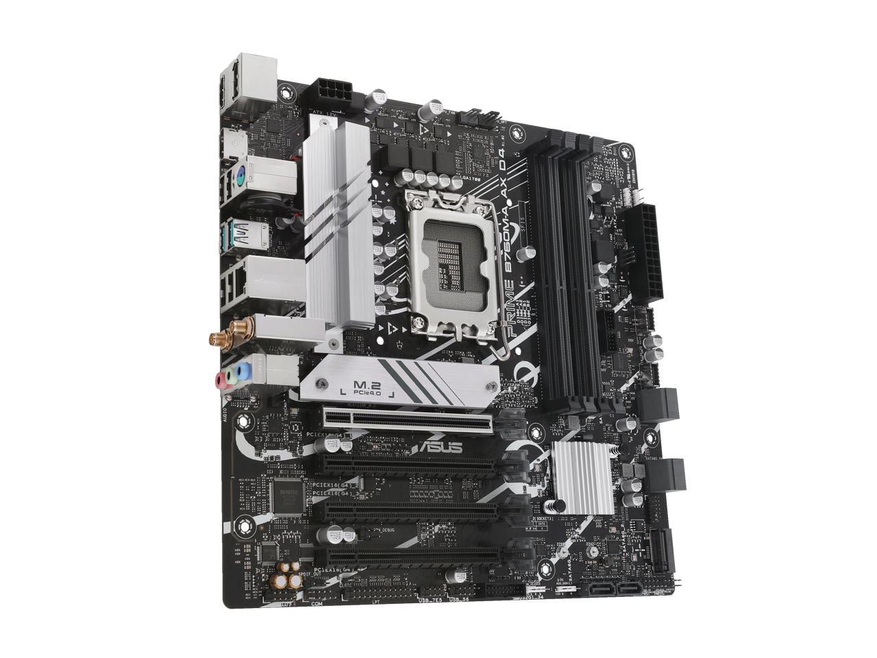 ASUS PRIME B760M-A AX D4 Intel B760 (LGA 1700)((13th and 12th Gen) mATX motherboard, PCIe 4.0, two M.2 slots, Realtek 2.5Gb Ethernet, Wi-Fi 6, DisplayPort, Dual HDMI, SATA 6 Gbps, rear USB 3.2 Gen 2, front USB 3.2 Gen 1 Type-C, Aura Sync