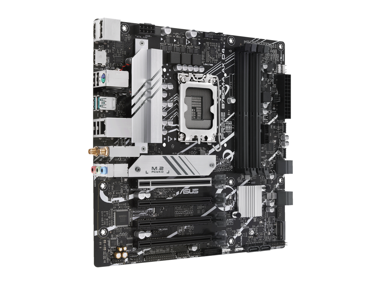ASUS PRIME B760M-A AX D4 Intel B760 (LGA 1700)((13th and 12th Gen) mATX motherboard, PCIe 4.0, two M.2 slots, Realtek 2.5Gb Ethernet, Wi-Fi 6, DisplayPort, Dual HDMI, SATA 6 Gbps, rear USB 3.2 Gen 2, front USB 3.2 Gen 1 Type-C, Aura Sync