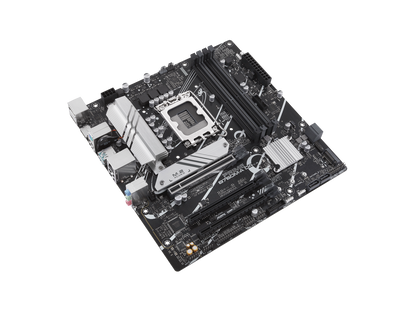 ASUS PRIME B760M-A D4 Intel B760 (LGA 1700)(13th and 12th Gen) mATX motherboard, PCIe 4.0, two M.2 slots, Realtek 2.5Gb Ethernet, DisplayPort, Dual HDMI, SATA 6 Gbps, rear USB 3.2 Gen 2, front USB 3.2 Gen 1 Type-C, Aura Sync
