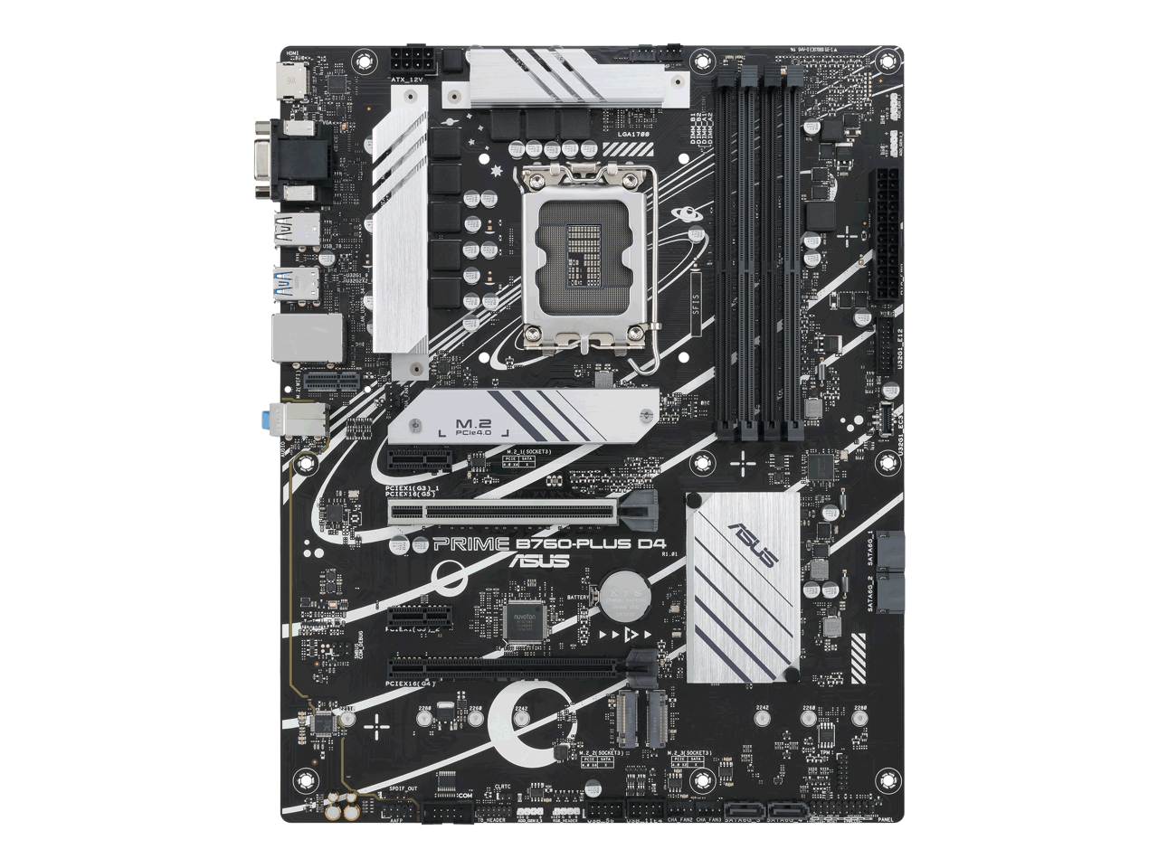 ASUS Prime B760-PLUS D4 Intel B760(13th and 12th Gen) LGA 1700 ATX motherboard with PCIe 5.0, three PCIe 4.0 M.2 slots, DDR4, Realtek 2.5Gb Ethernet, DisplayPort, VGA, HDMI, SATA 6 Gbps, USB 3.2 Gen 2x2 Type-C, front USB 3.2 Gen 1 Type-C