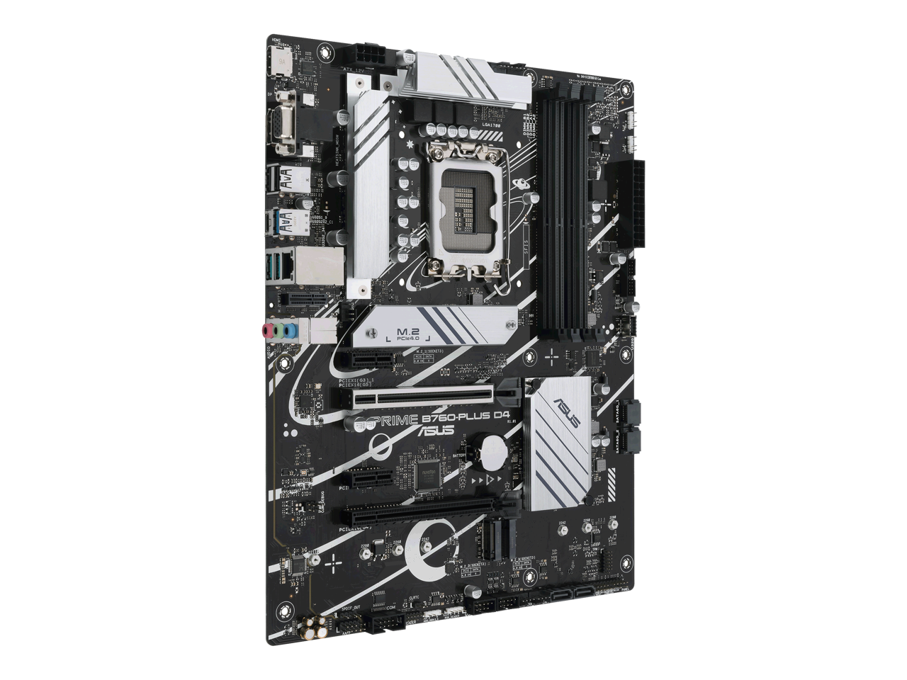 ASUS Prime B760-PLUS D4 Intel B760(13th and 12th Gen) LGA 1700 ATX motherboard with PCIe 5.0, three PCIe 4.0 M.2 slots, DDR4, Realtek 2.5Gb Ethernet, DisplayPort, VGA, HDMI, SATA 6 Gbps, USB 3.2 Gen 2x2 Type-C, front USB 3.2 Gen 1 Type-C