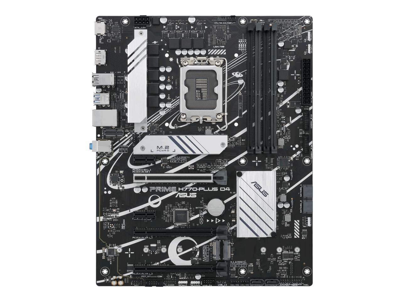 ASUS Prime H770-PLUS D4 Intel H770( 13th and 12th Gen) LGA 1700 ATX motherboard with PCIe 5.0, 3xPCIe 4.0 M.2 slots, DDR4, 2.5Gb LAN, DisplayPort, HDMI, USB 3.2 Gen 2 Type-C, Thunderbolt™ (USB4) support, Aura Sync