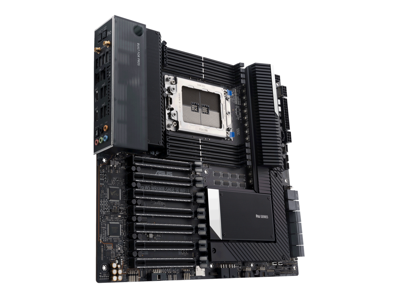 ASUS Pro WS WRX80E-SAGE SE WIFI II AMD WRX80 Ryzen Threadripper PRO EATX workstation motherboard with Intel dual 10 G LAN, USB 3.2 Gen 2x2 Type-C port, 7 x PCIe 4.0 x16 slots, 3 x M.2 PCIe 4.0, ASMB9-iKVM, 2 x U.2 and 16 power stages