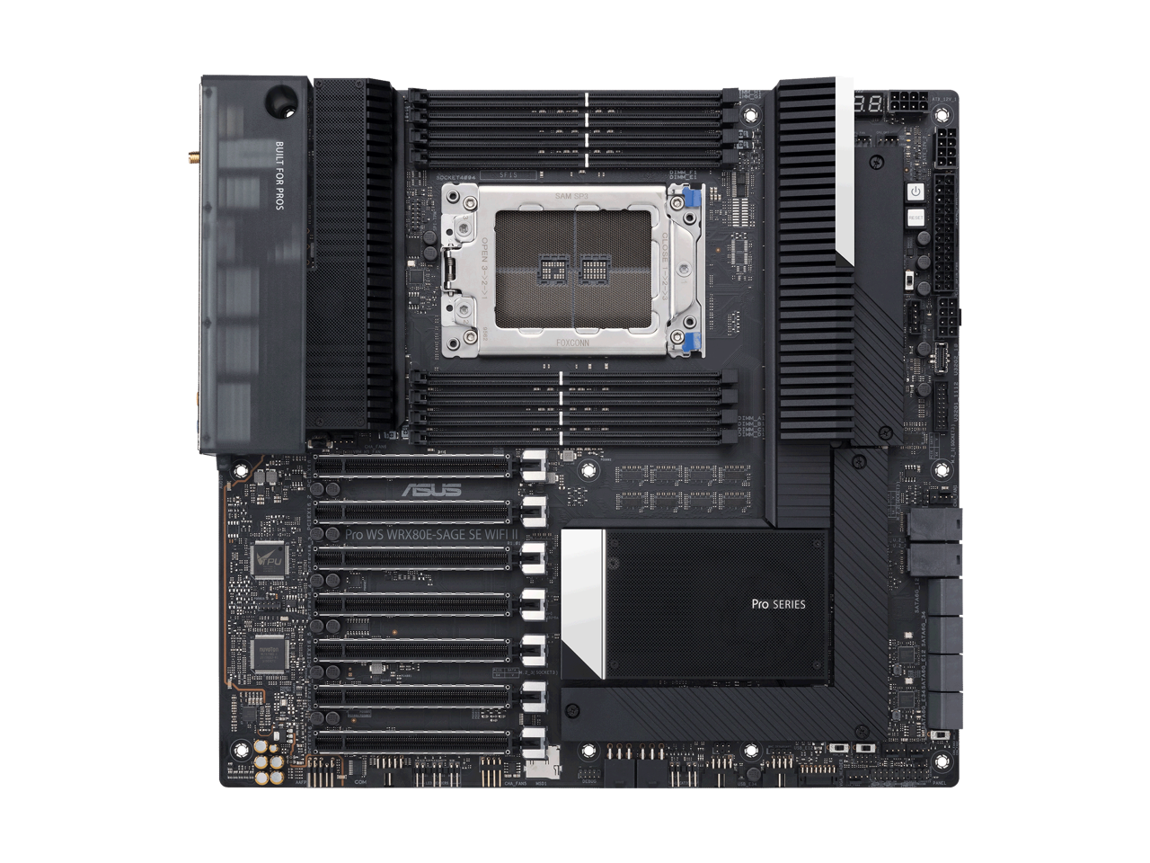 ASUS Pro WS WRX80E-SAGE SE WIFI II AMD WRX80 Ryzen Threadripper PRO EATX workstation motherboard with Intel dual 10 G LAN, USB 3.2 Gen 2x2 Type-C port, 7 x PCIe 4.0 x16 slots, 3 x M.2 PCIe 4.0, ASMB9-iKVM, 2 x U.2 and 16 power stages