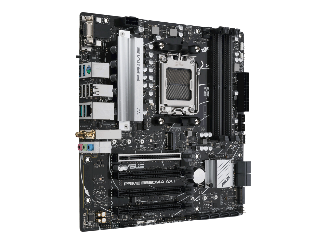 ASUS Prime B650M-A AX II AMD B650(Ryzen 7000) Micro-ATX motherboard(DDR5 6400+(OC) , PCIe 5.0 M.2 support, 2.5Gb Ethernet, Wi-Fi 6, DisplayPort, HDMI,USB 3.2 Gen 2 ports, front USB 3.2 Gen 1 Type-C, BIOS FlashBack, CEC Tier II ready)