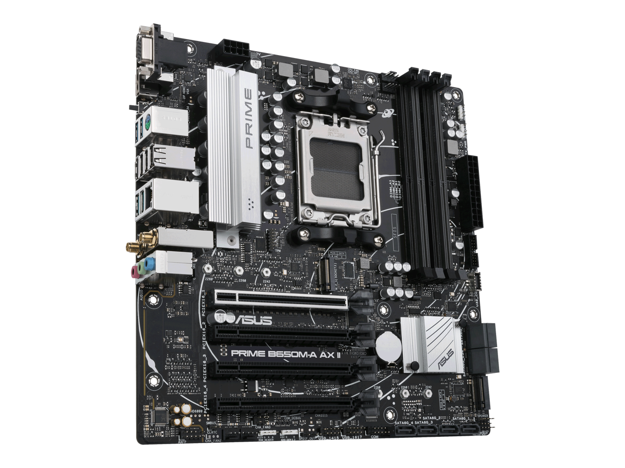 ASUS Prime B650M-A AX II AMD B650(Ryzen 7000) Micro-ATX motherboard(DDR5 6400+(OC) , PCIe 5.0 M.2 support, 2.5Gb Ethernet, Wi-Fi 6, DisplayPort, HDMI,USB 3.2 Gen 2 ports, front USB 3.2 Gen 1 Type-C, BIOS FlashBack, CEC Tier II ready)