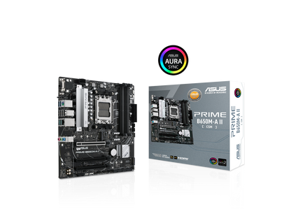ASUS PRIME B650M-A II-CSM Micro-ATX commercial motherboard, DDR5 6400+(OC), PCIe 5.0 M.2 support, Realtek 2.5Gb Ethernet, DisplayPort, VGA, HDMI, SATA 6 Gbps, USB 3.2 Gen 2 ports, front USB 3.2 Gen 1 Type-C, BIOS FlashBack, Arua Sync