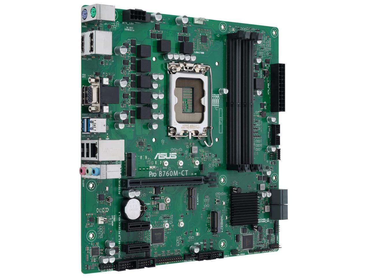 ASUS Pro B760M-CT-CSM Intel socket LGA1700 for 13th&12th Gen Intel processors mATX commercial motherboard,DDR5,PCIe 4.0,two M.2 PCIe 4.0 slots, front USB 3.2 Gen 1 Type-C, dual Display ports, HDMI, D-Sub,TPM IC onboard, Q-LED Core
