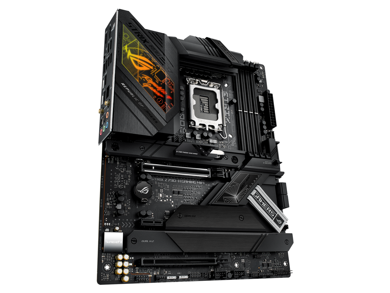 ASUS ROG STRIX Z790-H Gaming (WiFi 6E) LGA 1700(Intel12th&13th Gen) ATX gaming motherboard(DDR5 up to 7800 MT/s, PCIe 5.0 x16 SafeSlot with Q-Release, 4xPCIe 4.0 M.2 slots,USB 3.2 Gen 2x2 Type-C,front-panel connector, AI Motherboard)