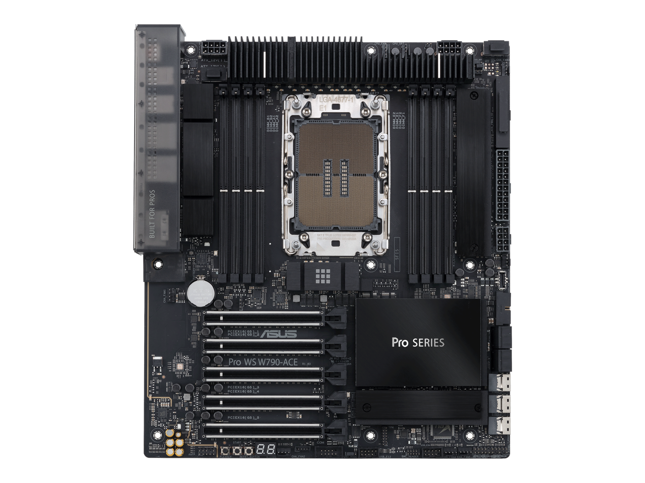 ASUS Pro WS W790-ACE Intel® W790 (LGA 4677) CEB workstation motherboard, PCIe 5.0 x16, M.2, 10G and 2.5G LAN, Server-grade Remote Management, 12+1+1 power stages, front and Rear USB 3.2 Gen 2x2 Type-C