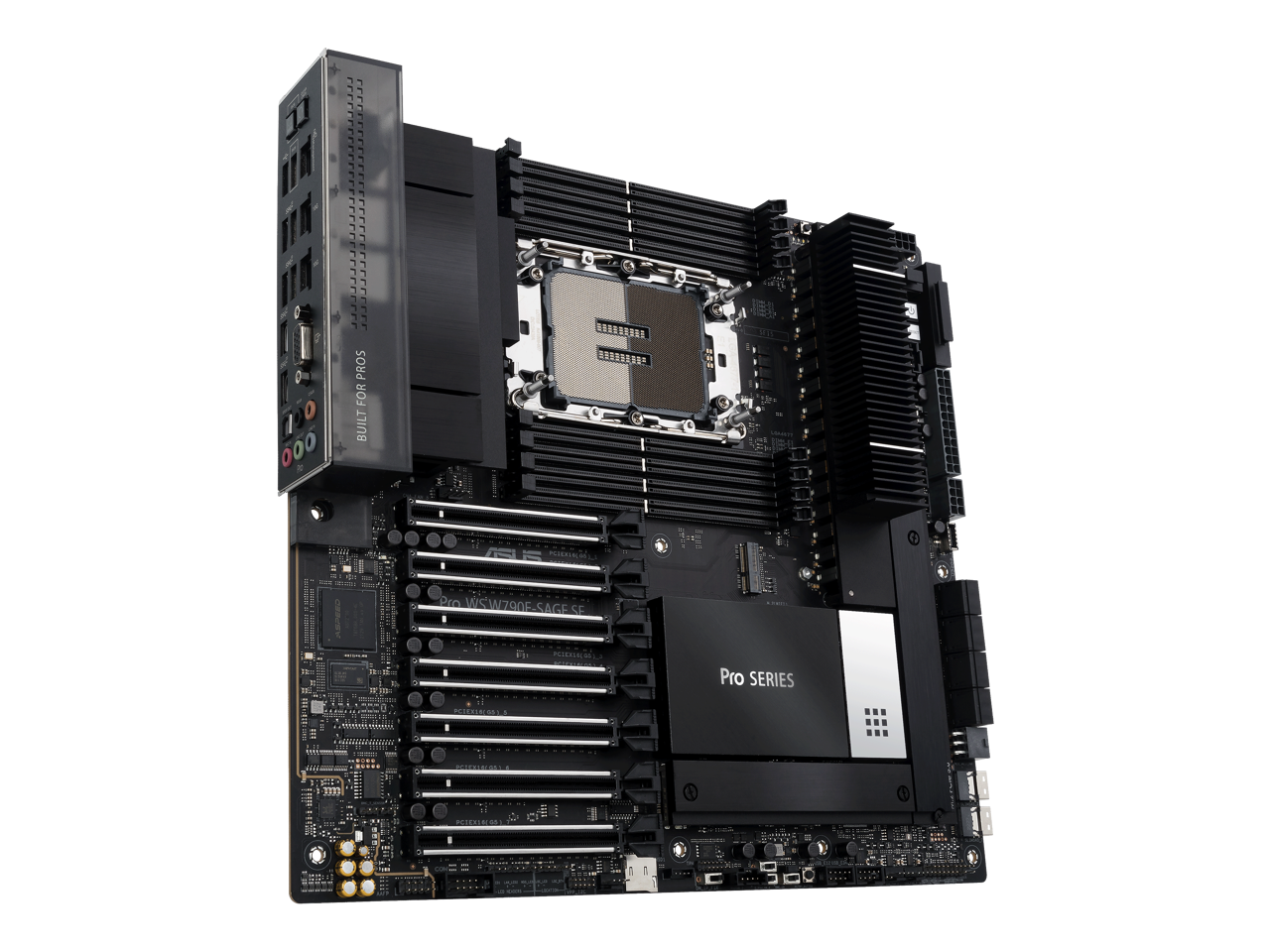 ASUS Pro WS W790 SAGE SE Intel W790 (LGA 4677) CEB, PCIe 5.0,7 PCIe 5.0 x16 slots,M.2 PCIe 4.0 slots,12+1+1 DrMOS, DDR5 R-DIMM, Dual 10G BMC LAN, LAN Server-grade Remote Management, 14+1+1 power stages, front and Rear USB 3.2 Gen 2x2 Type C