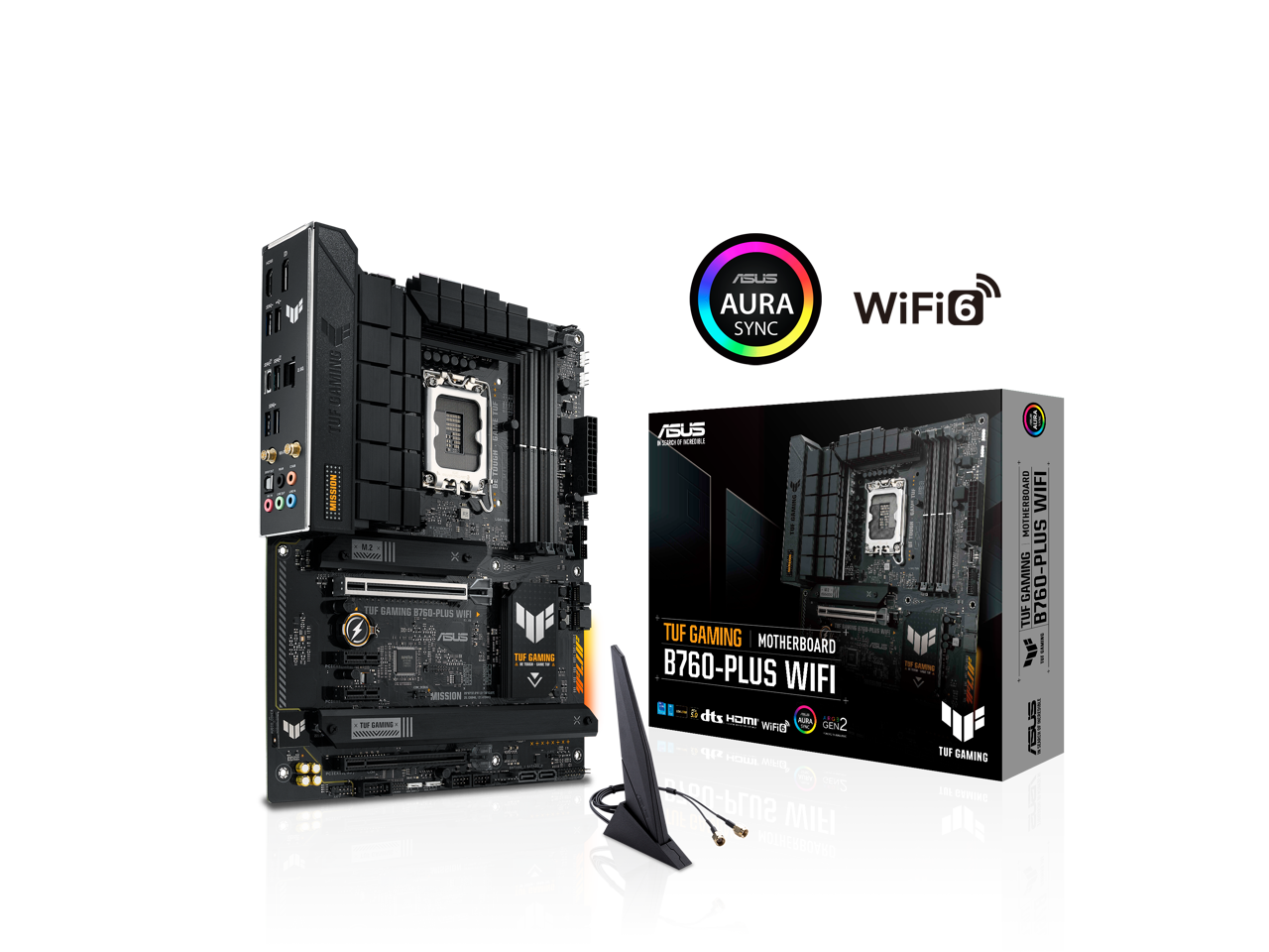 ASUS TUF GAMING B760-PLUS WIFI Intel B760 (13th and 12th Gen) LGA 1700 ATX motherboard with PCIe 5.0, three PCIe 4.0 M.2 slots, DDR5, Realtek 2.5Gb Ethernet, DisplayPort, HDMI, SATA 6 Gbps, USB 3.2 Gen 2x2 Type-C, front USB 3.2 Gen 2 Type C