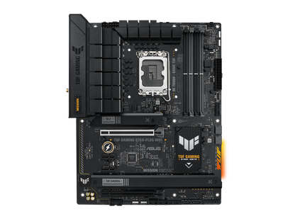 ASUS TUF GAMING B760-PLUS WIFI Intel B760 (13th and 12th Gen) LGA 1700 ATX motherboard with PCIe 5.0, three PCIe 4.0 M.2 slots, DDR5, Realtek 2.5Gb Ethernet, DisplayPort, HDMI, SATA 6 Gbps, USB 3.2 Gen 2x2 Type-C, front USB 3.2 Gen 2 Type C