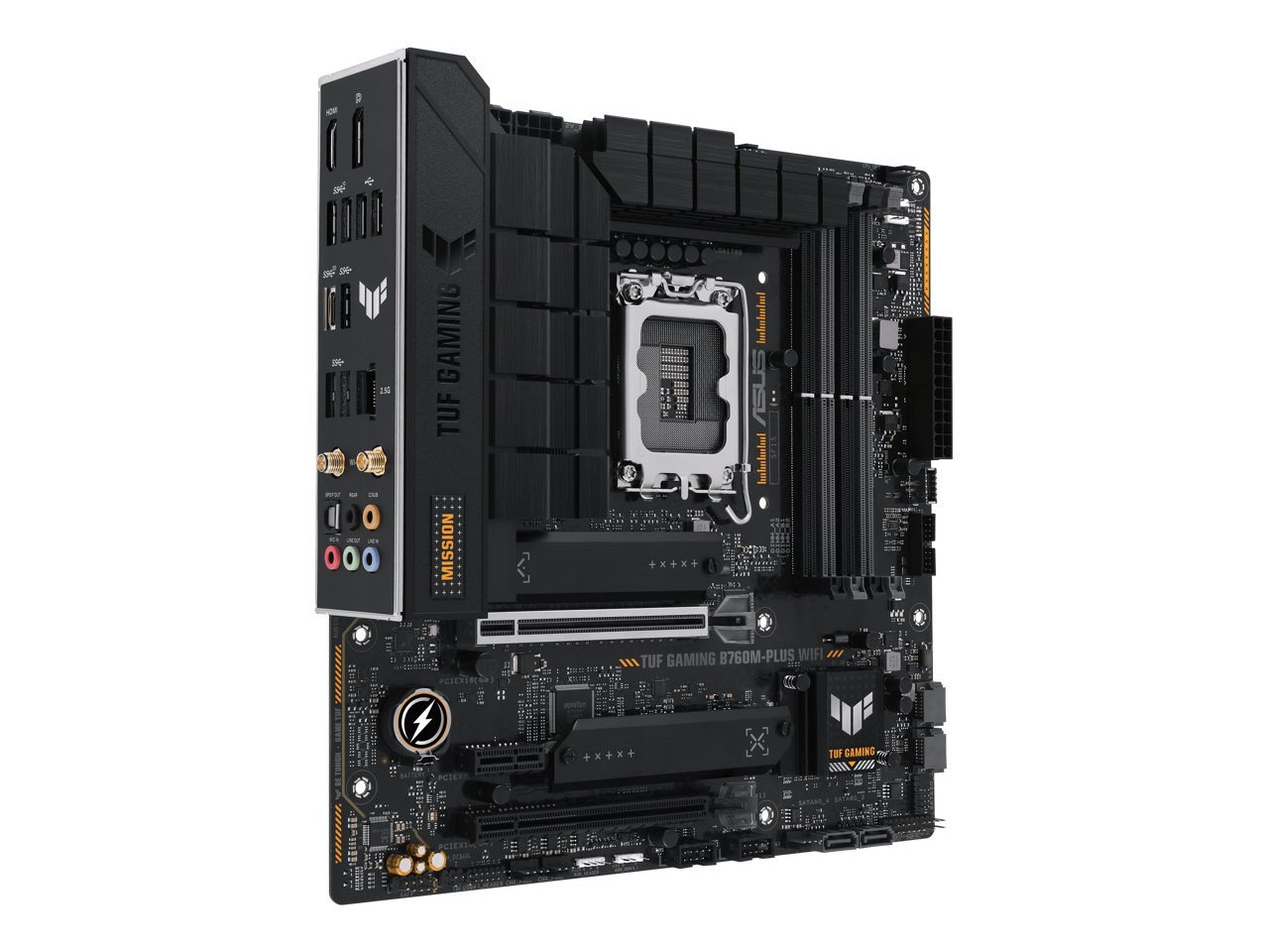 ASUS TUF GAMING B760M-PLUS WIFI Intel B760 (13th and 12th Gen) LGA 1700 mATX motherboard with PCIe 5.0, 2xPCIe 4.0 M.2 slots, DDR5, Realtek 2.5Gb Ethernet, DisplayPort, HDMI, USB 3.2 Gen 2x2 Type-C
