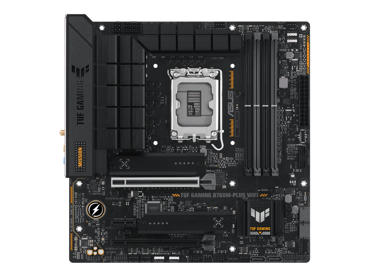 ASUS TUF GAMING B760M-PLUS WIFI Intel B760 (13th and 12th Gen) LGA 1700 mATX motherboard with PCIe 5.0, 2xPCIe 4.0 M.2 slots, DDR5, Realtek 2.5Gb Ethernet, DisplayPort, HDMI, USB 3.2 Gen 2x2 Type-C