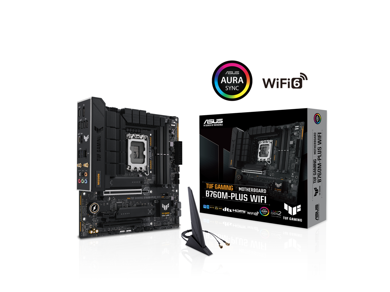 ASUS TUF GAMING B760M-PLUS WIFI Intel B760 (13th and 12th Gen) LGA 1700 mATX motherboard with PCIe 5.0, 2xPCIe 4.0 M.2 slots, DDR5, Realtek 2.5Gb Ethernet, DisplayPort, HDMI, USB 3.2 Gen 2x2 Type-C