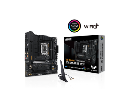ASUS TUF GAMING B760M-PLUS WIFI Intel B760 (13th and 12th Gen) LGA 1700 mATX motherboard with PCIe 5.0, 2xPCIe 4.0 M.2 slots, DDR5, Realtek 2.5Gb Ethernet, DisplayPort, HDMI, USB 3.2 Gen 2x2 Type-C