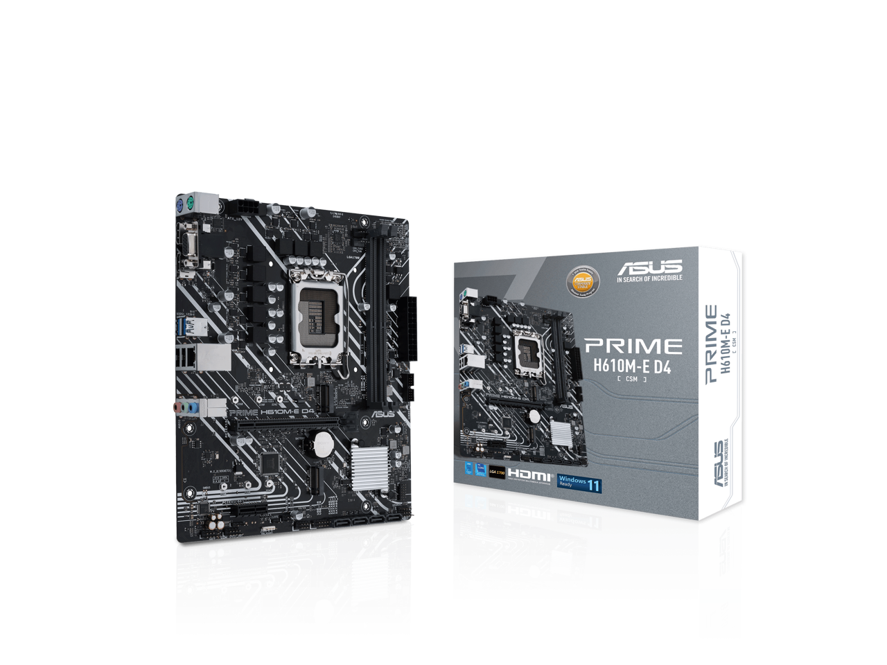 ASUS PRIME H610M-E D4-CSM LGA 1700(Intel 12th&13th Gen) mATX commercial motherboard (PCIe 4.0,DDR4,2xM.2 slots,1Gb LAN,DisplayPort/HDMI/D-Sub,USB 3.2 Gen 1 ports,COM header, RGB header,ACCE