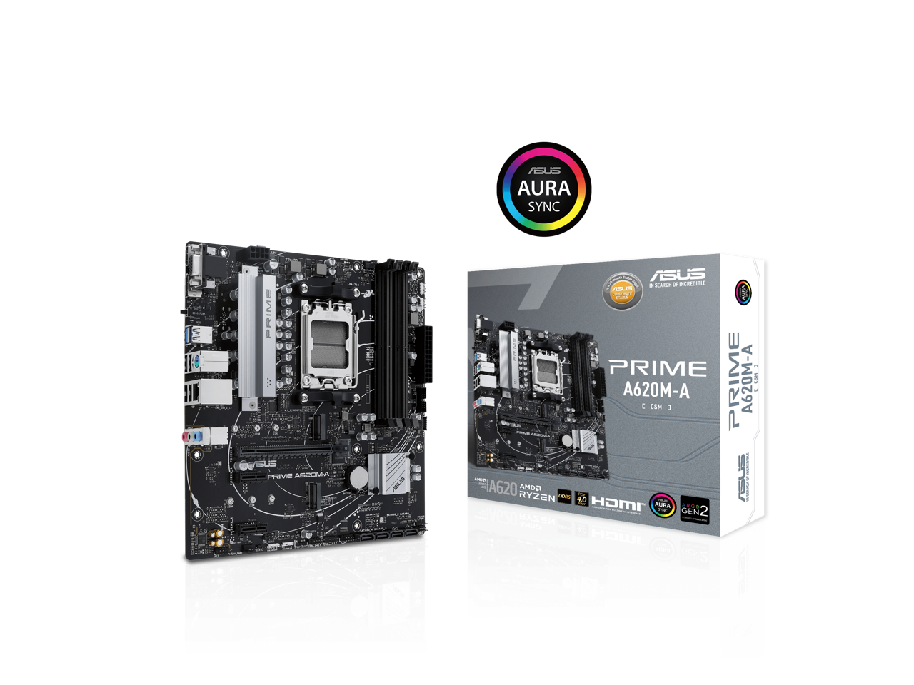 ASUS PRIME A620M-A-CSM AMD AM5(Ryzen 7000) mATX commercial motherboard (PCIe 4.0, DDR5,,2xM.2 slots, 1Gb LAN,DisplayPort/HDMI,USB 3.2 Gen 1 ports, Front USB Type-C, BIOS Flashback, RGB header,ACCE)