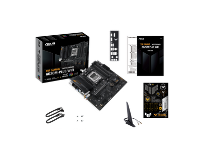 ASUS TUF GAMING A620M-PLUS WiFi AMD AM5 Ryzen7000 microATX gaming motherboard DDR5, PCIe 4.0, 2xM.2 slots,2.5Gb Ethernet,Wi-Fi 6, 2 x DisplayPort, HDMI, USB 3.2 Gen 1 ports, front USB 3.2 Gen 1 Type C