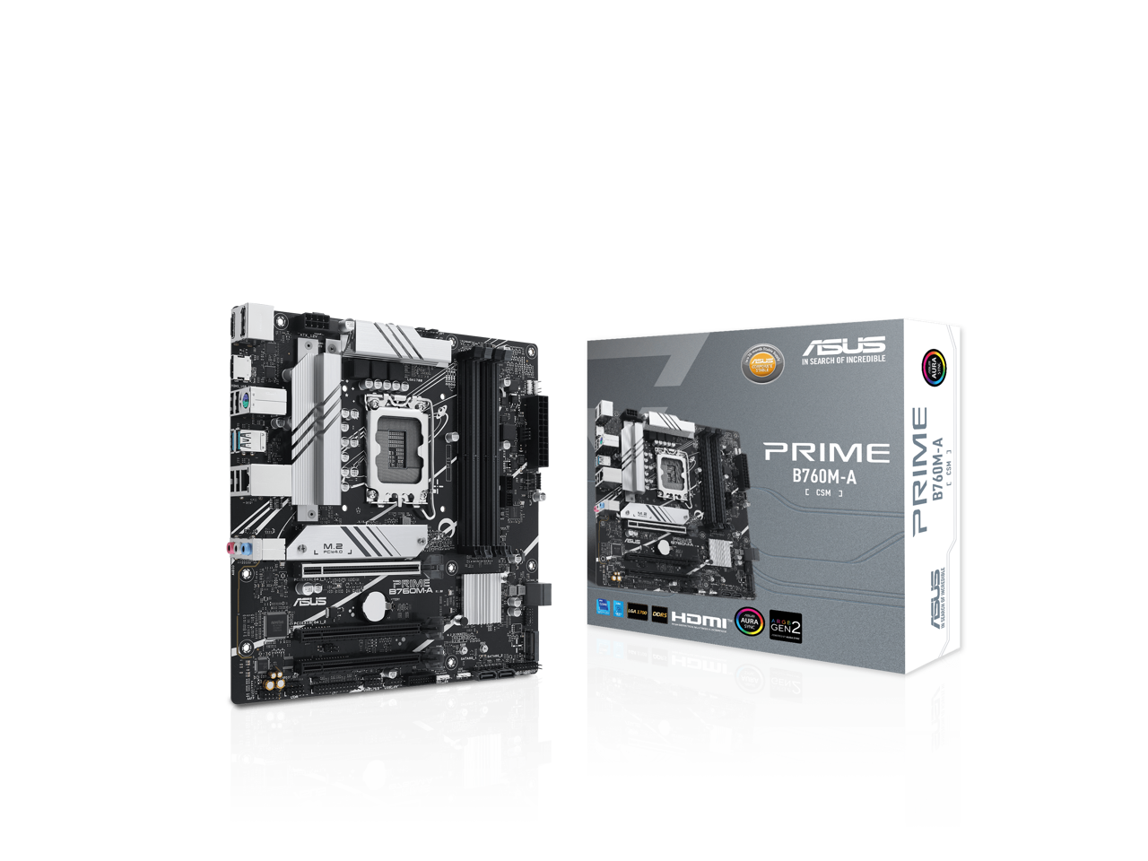 ASUS PRIME B760M-A Intel B760 (LGA 1700)((13th and 12th Gen) mATX motherboard, PCIe 4.0,DDR5, two M.2 slots, Realtek 2.5Gb Ethernet, DisplayPort, Dual HDMI, SATA 6 Gbps, rear USB 3.2 Gen 2, front U