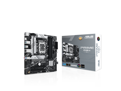 ASUS PRIME B760M-A Intel B760 (LGA 1700)((13th and 12th Gen) mATX motherboard, PCIe 4.0,DDR5, two M.2 slots, Realtek 2.5Gb Ethernet, DisplayPort, Dual HDMI, SATA 6 Gbps, rear USB 3.2 Gen 2, front U