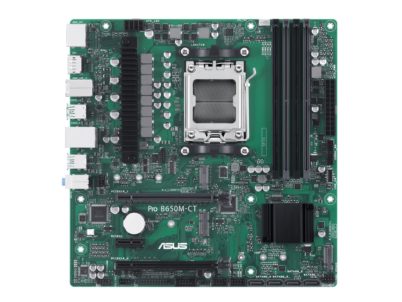 ASUS Pro B650M-CT-CSM AMD B650(Ryzen 7000) Micro-ATX Commercial motherboard(DDR5,2xM.2 slots, PCIe 5.0 M.2 slot, USB 3.2 Gen 2 ports, front USB 3.2 Gen 1 Type-C, TPM IC onboard, M.2 Key E slot, Q-LED Core, Mono-out header (with Amp IC),