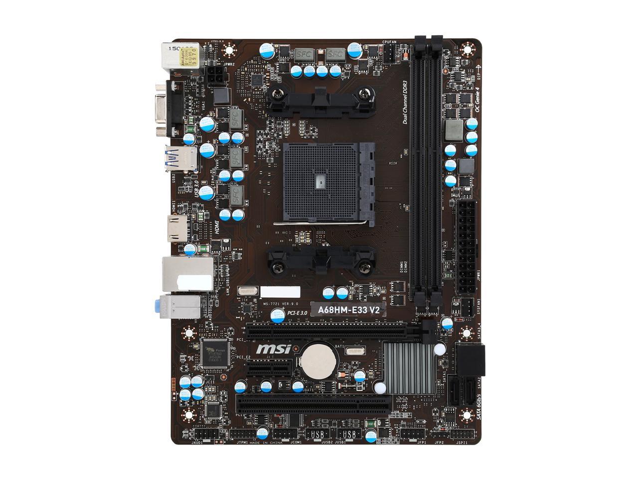 MSI A68HM-E33 V2 FM2+ AMD A68H SATA 6Gb/s USB 3.0 HDMI Micro ATX AMD Motherboard
