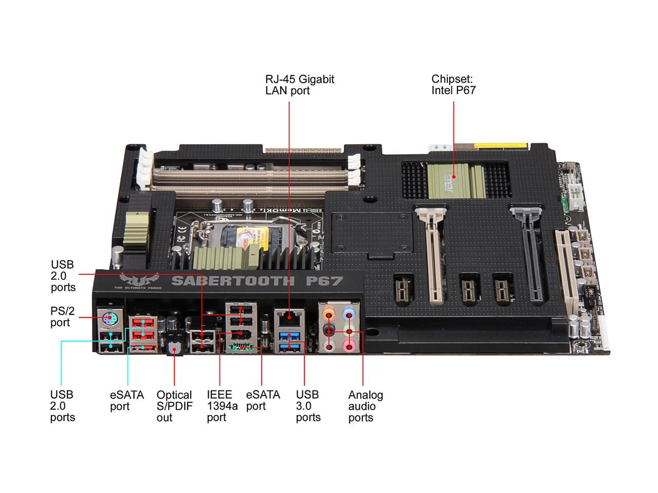 ASUS SABERTOOTH P67 (REV 3.0) LGA 1155 Intel P67 SATA 6Gb/s USB 3.0 ATX Intel Motherboard