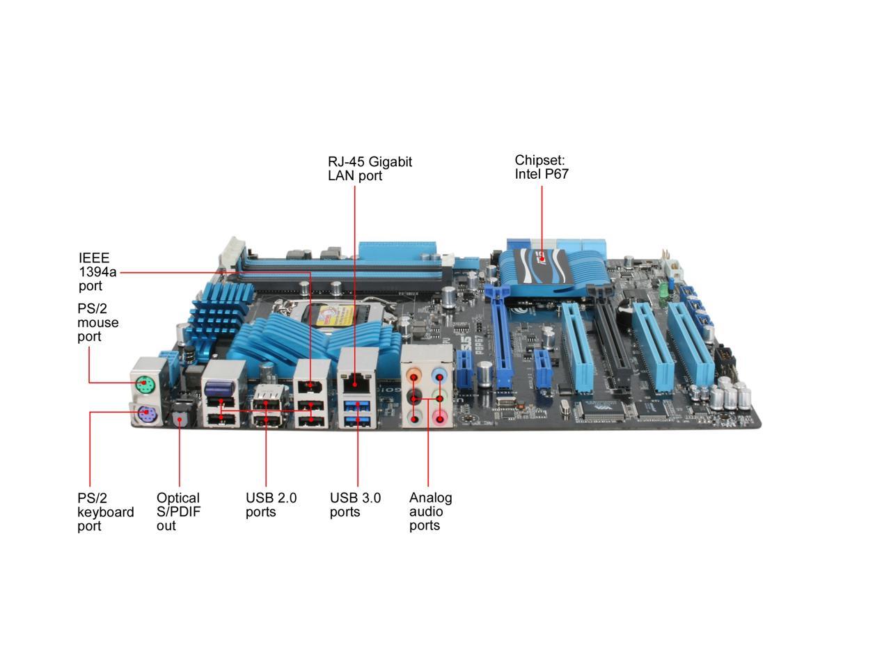 ASUS P8P67 (REV 3.0) LGA 1155 Intel P67 SATA 6Gb/s USB 3.0 ATX Intel Motherboard with UEFI BIOS