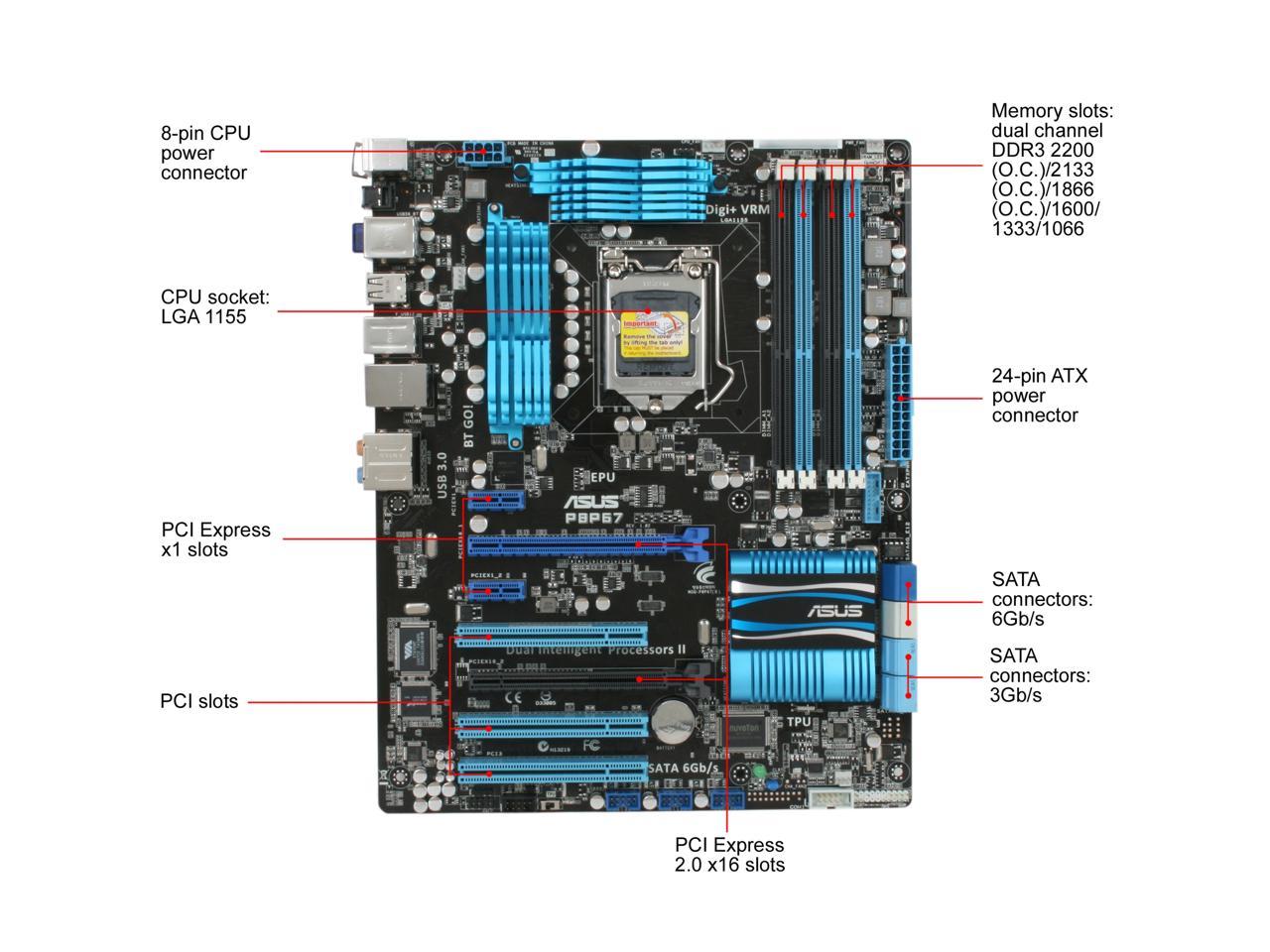 ASUS P8P67 (REV 3.0) LGA 1155 Intel P67 SATA 6Gb/s USB 3.0 ATX Intel Motherboard with UEFI BIOS